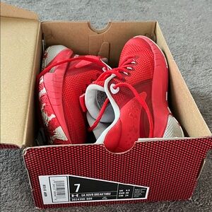 Under Armour Red and Gray Breakthru Sneakers